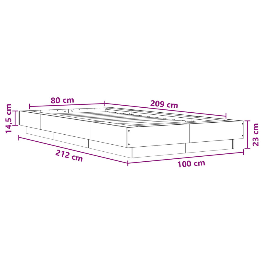 Vloerbedframe Gerookt eiken 80 x 210 cm Bewerkt hout