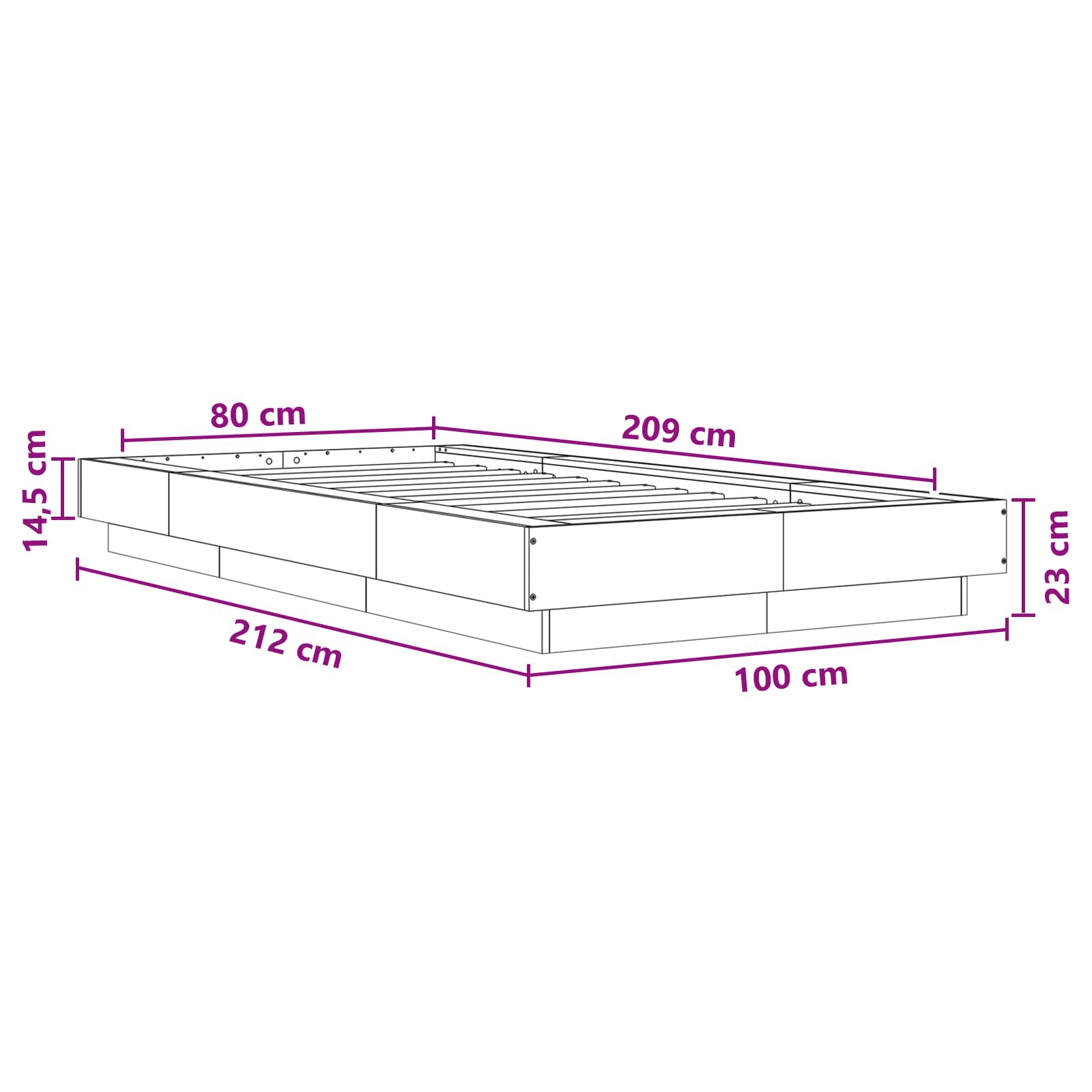 Vloerbedframe Oud hout 80 x 210 cm Bewerkt hout