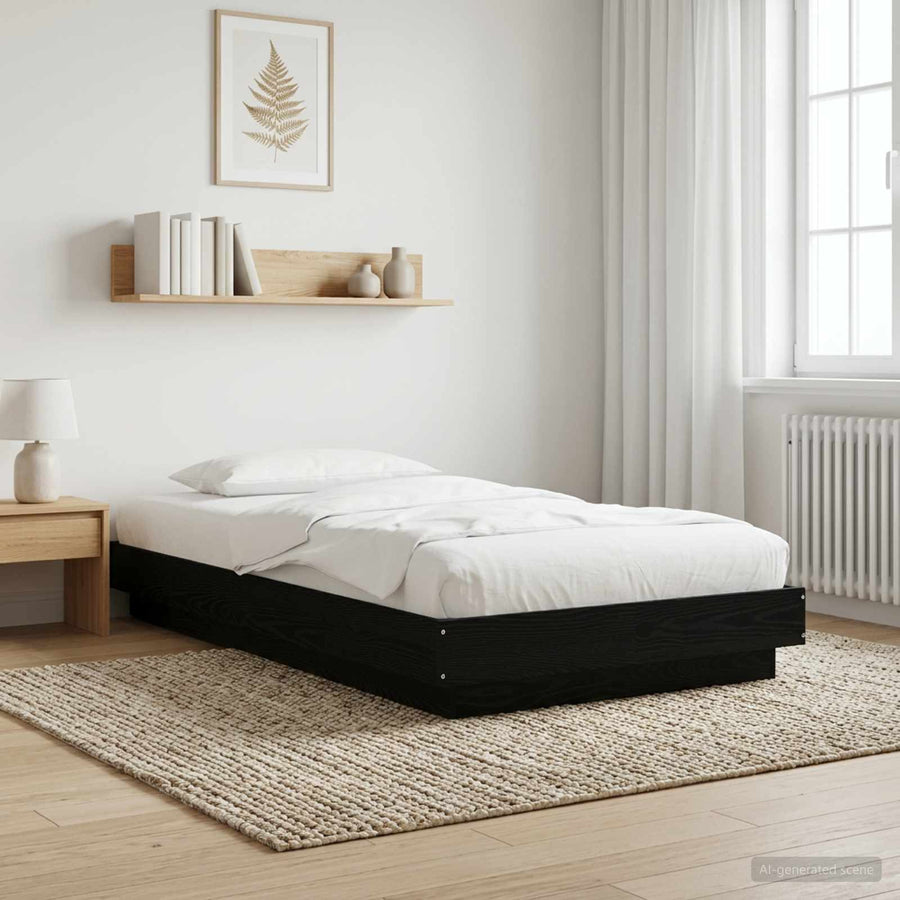 Vloerbedframe Zwart eiken 80 x 210 cm Bewerkt hout