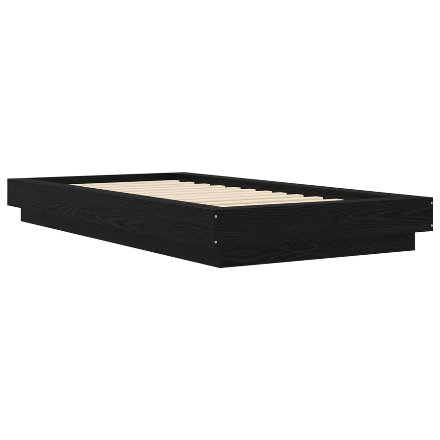 Vloerbedframe Zwart eiken 80 x 210 cm Bewerkt hout