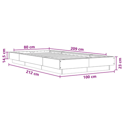 Vloerbedframe Zwart eiken 80 x 210 cm Bewerkt hout