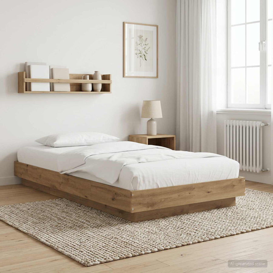 Vloerbedframe Artisanaal eiken 80 x 210 cm Bewerkt hout