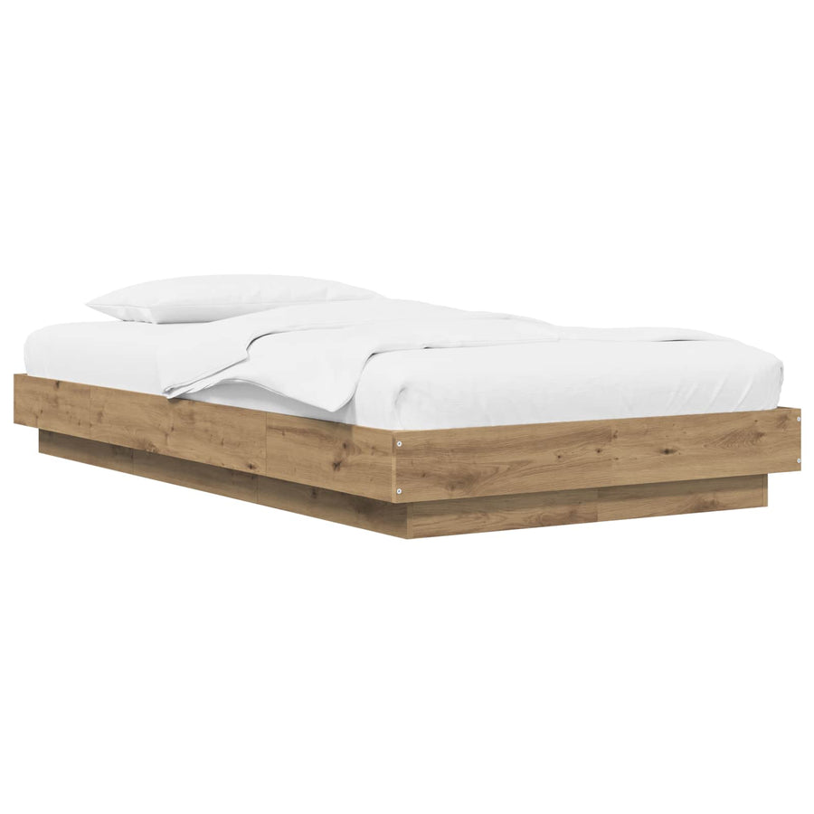 Vloerbedframe Artisanaal eiken 80 x 210 cm Bewerkt hout