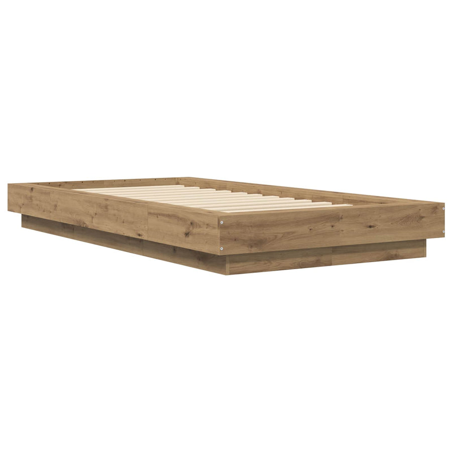 Vloerbedframe Artisanaal eiken 80 x 210 cm Bewerkt hout