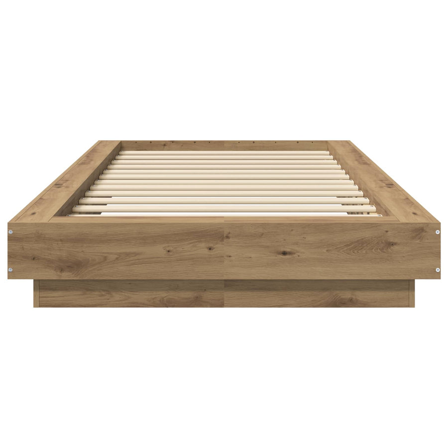 Vloerbedframe Artisanaal eiken 80 x 210 cm Bewerkt hout