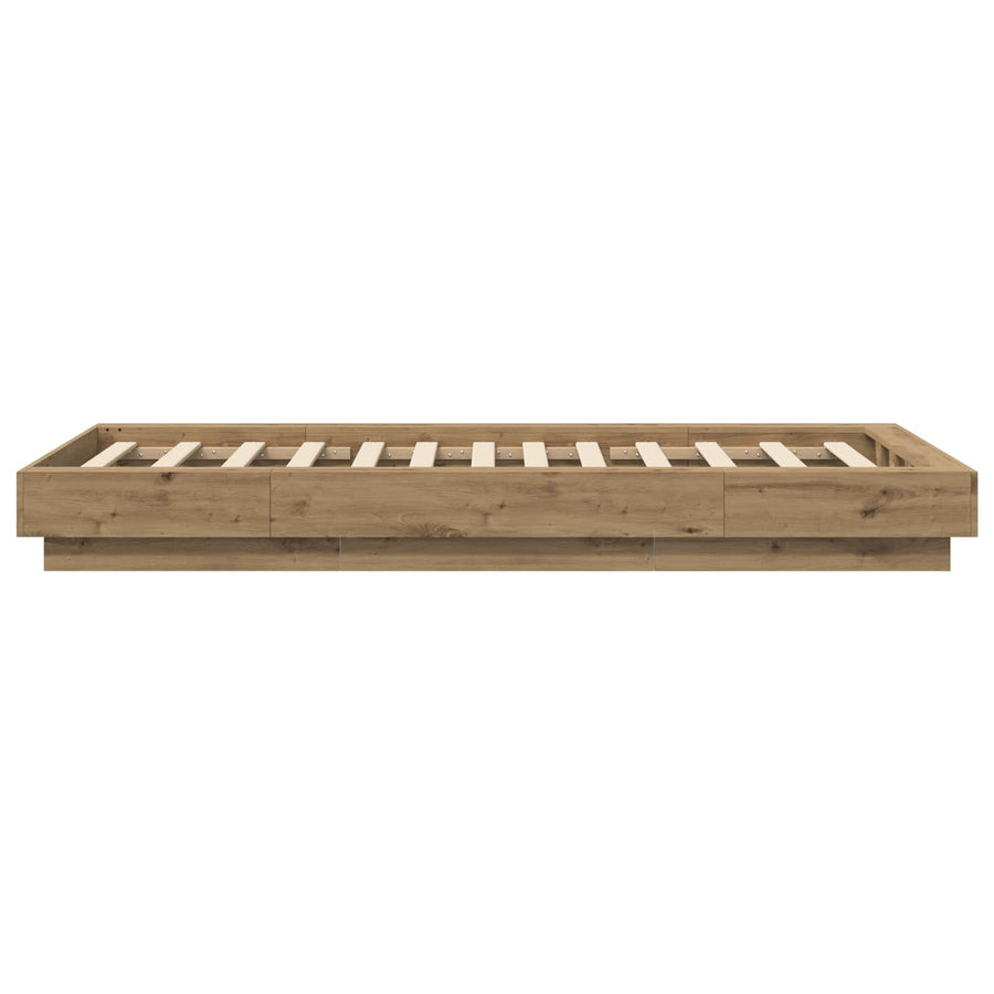 Vloerbedframe Artisanaal eiken 80 x 210 cm Bewerkt hout