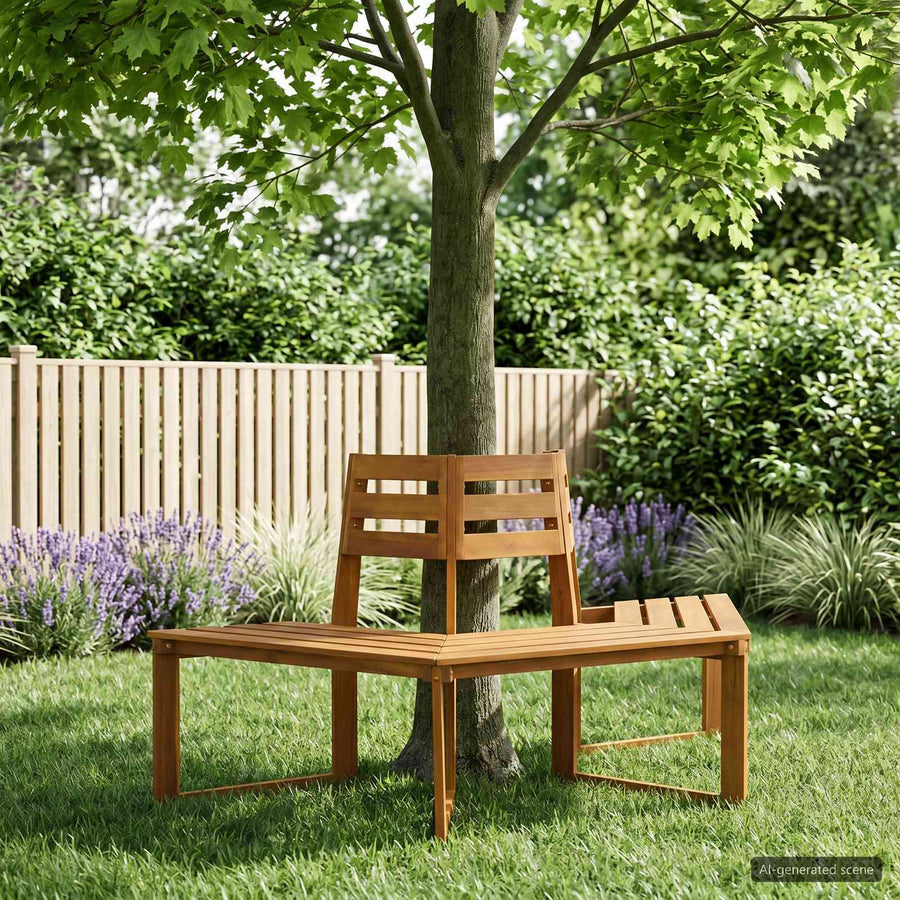 Boombank 160 x 70 x 86 cm Massief Acaciahout Naturel halfrond