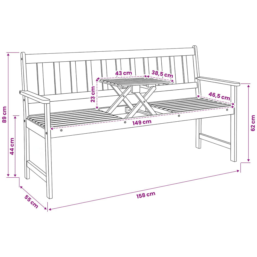 Tuinbank 158 x 55 x 89 cm Massief Acaciahout Naturel