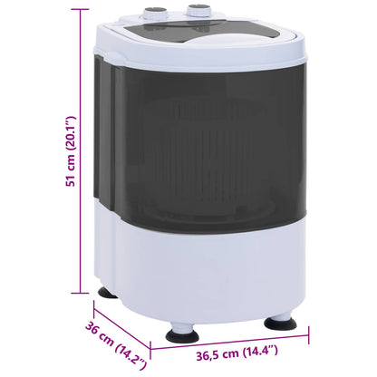 Mini Wasmachine met Enkele Wasbak 2,6 kg Zwart en Wit