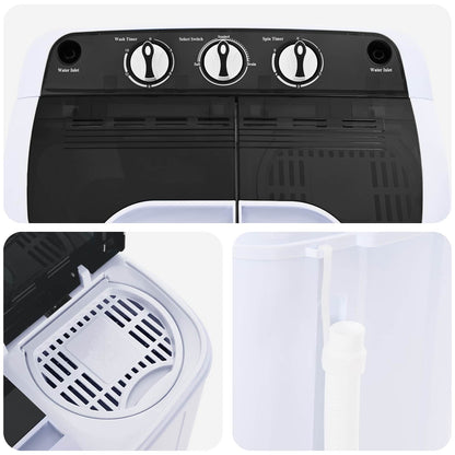 Mini Wasmachine met Twin Tub 3,6 kg Zwart en Wit