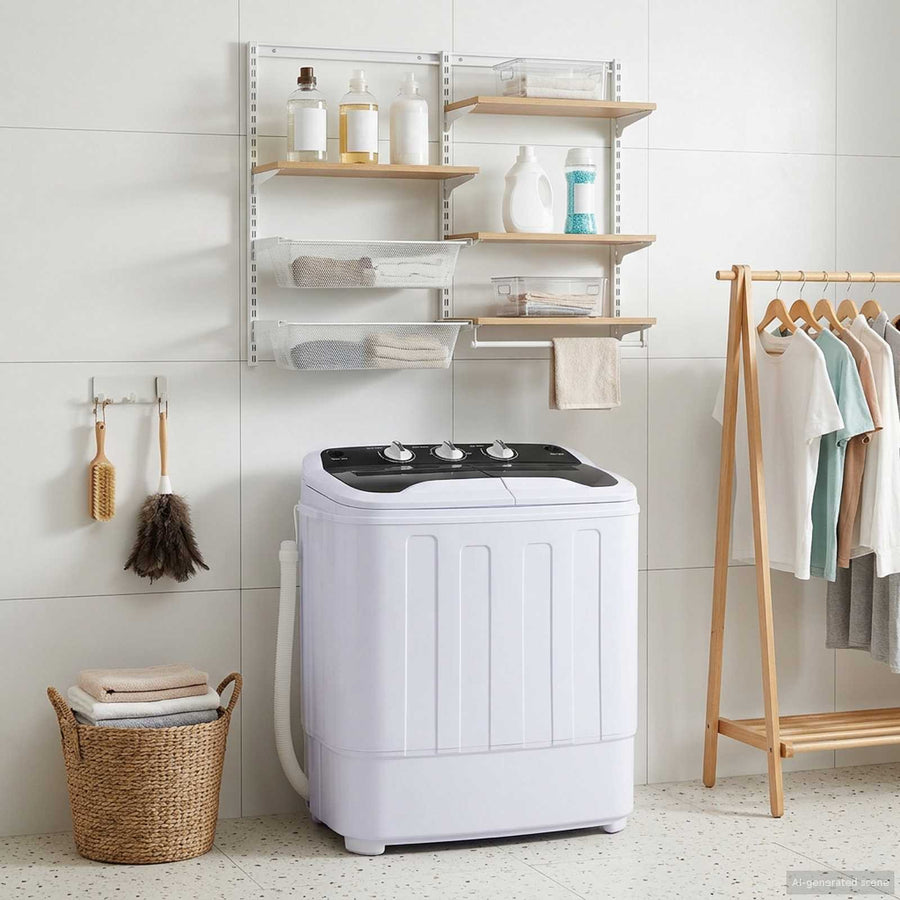 Mini Wasmachine met Twin Tub 3,6 kg Zwart en Wit