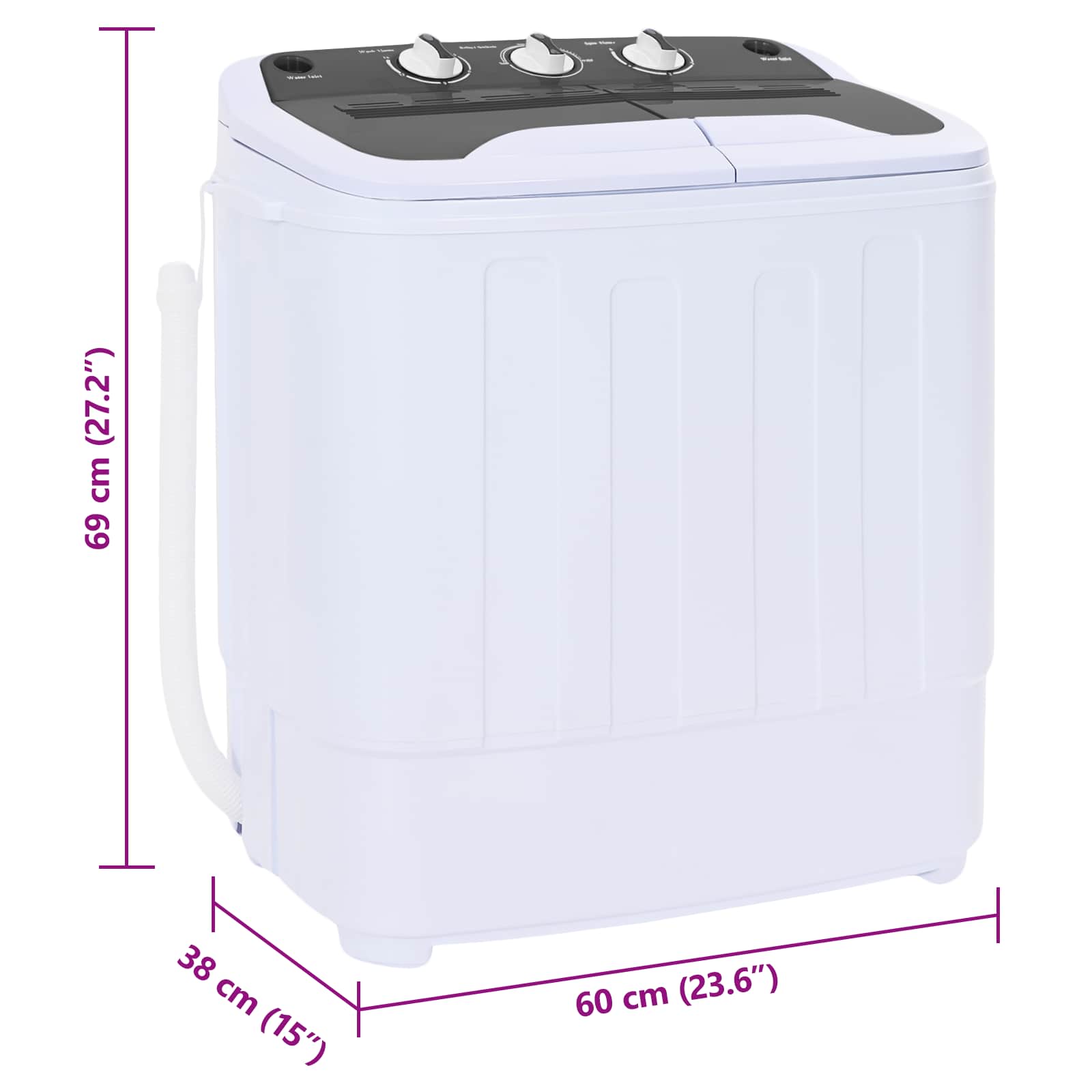 Mini Wasmachine met Twin Tub 3,6 kg Zwart en Wit