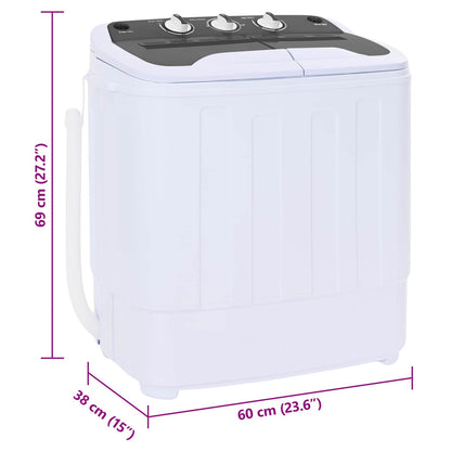 Mini Wasmachine met Twin Tub 3,6 kg Zwart en Wit