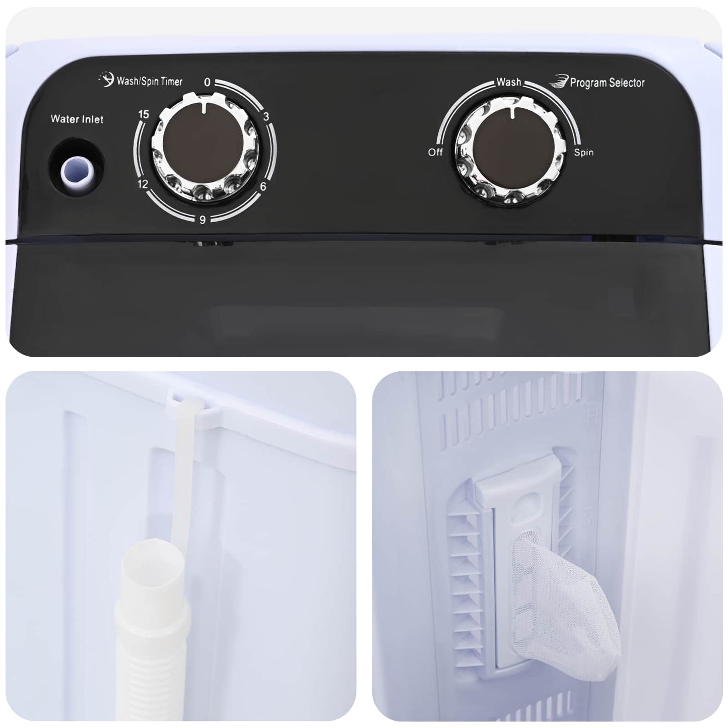 Mini Wasmachine met Enkele Wasbak 4,6 kg Zwart en Wit