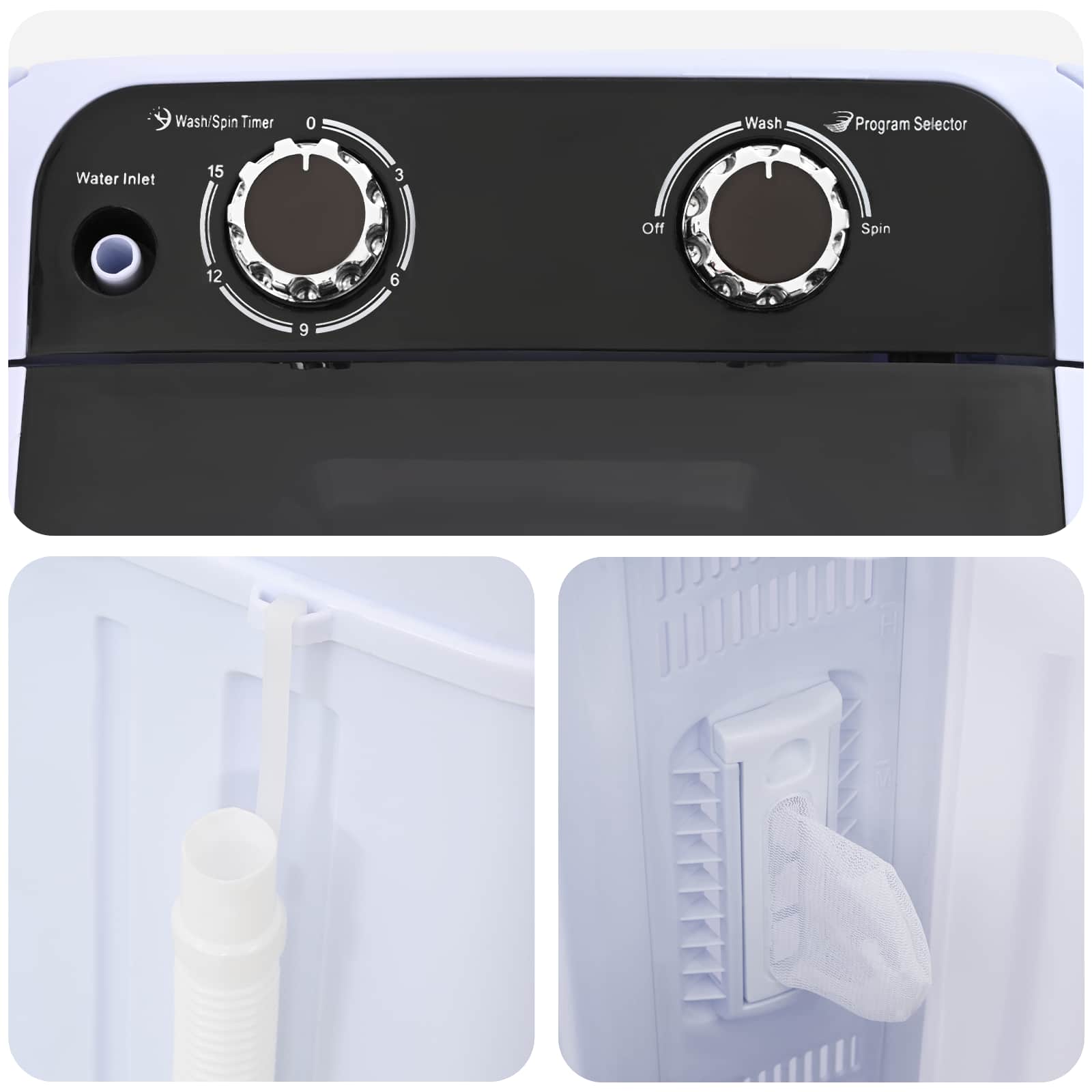 Mini Wasmachine met Enkele Wasbak 4,6 kg Zwart en Wit