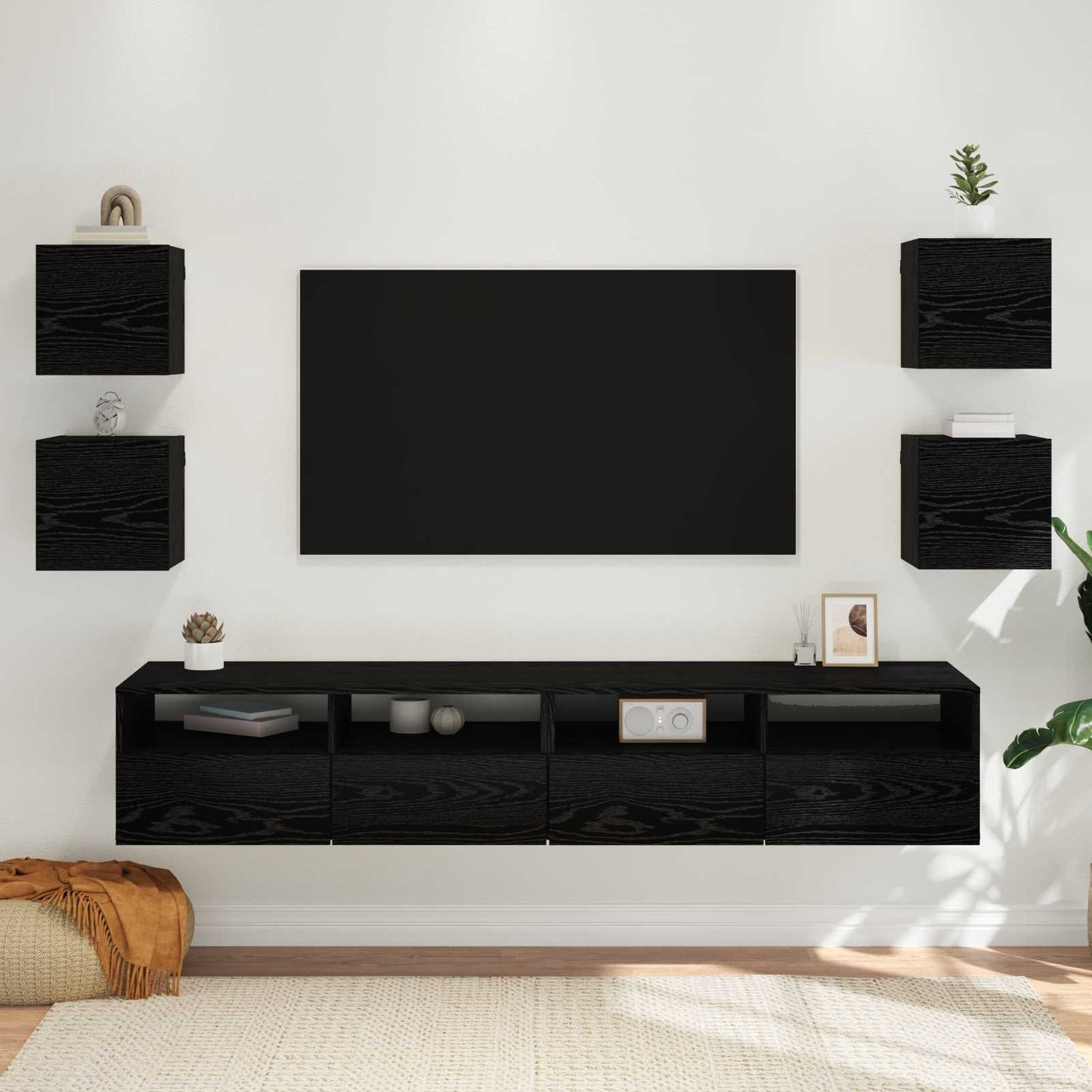Wandgemonteerde TV-kast 4 pcs Zwart eiken 30,5 x 30 x 30 cm