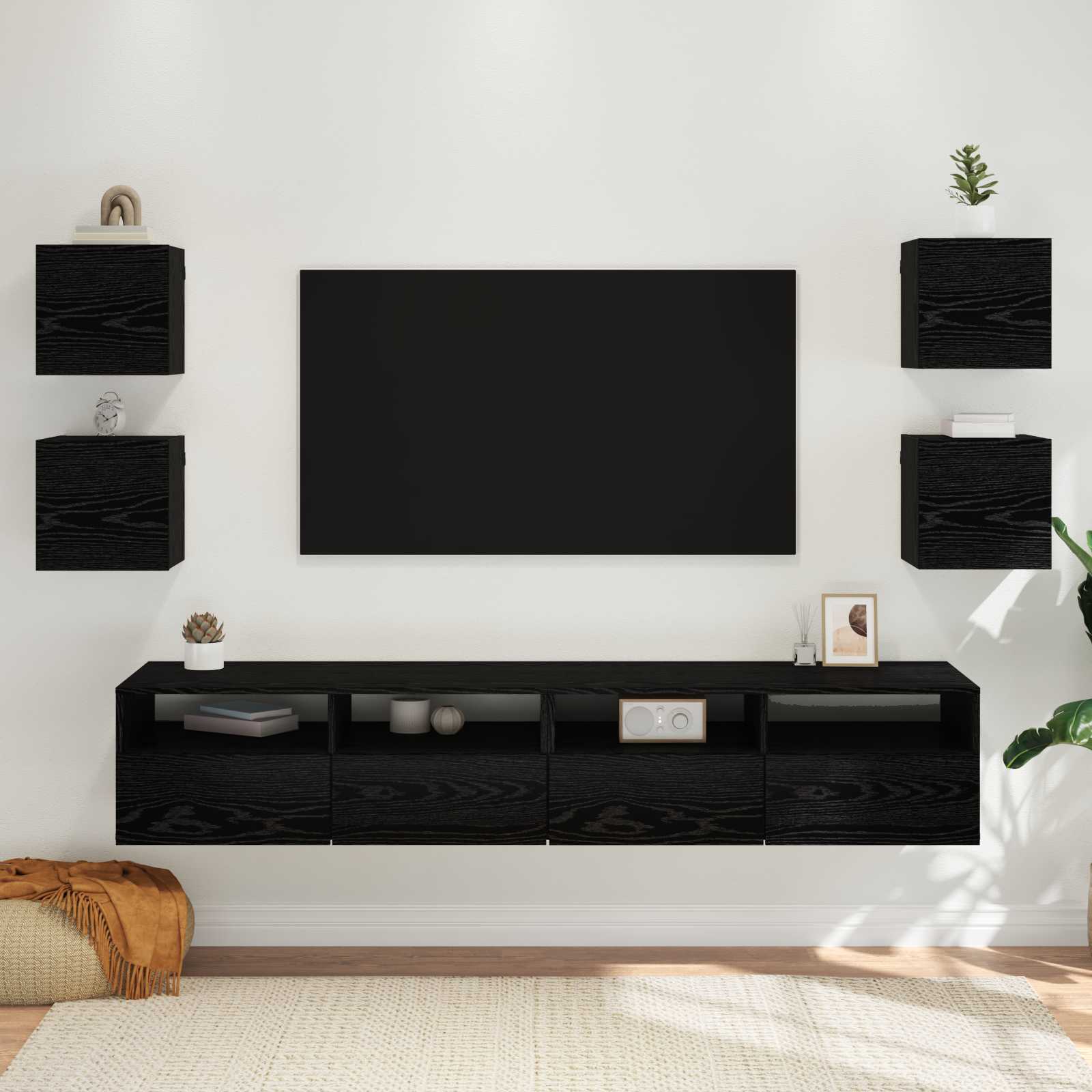 Wandgemonteerde TV-kast 4 pcs Zwart eiken 30,5 x 30 x 30 cm