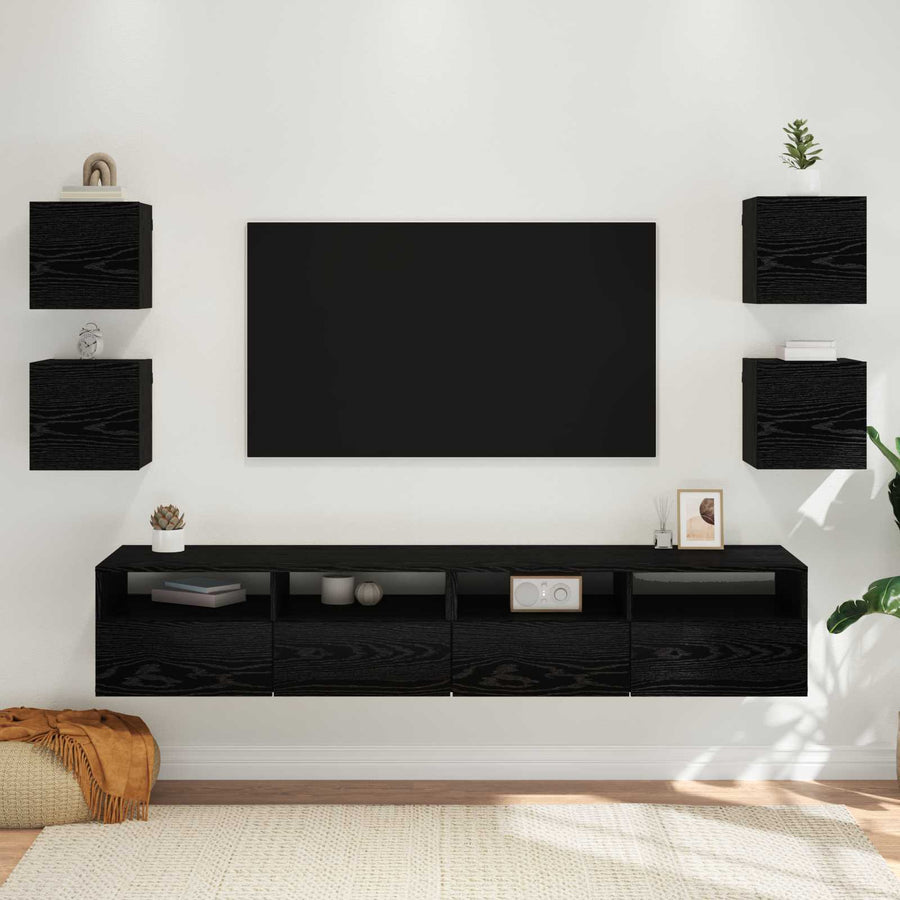 Wandgemonteerde TV-kast 4 pcs Zwart eiken 30,5 x 30 x 30 cm