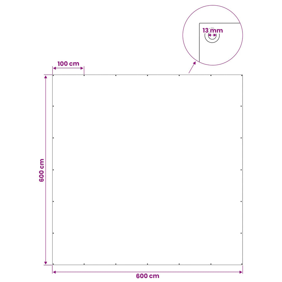 Zeil met Oogjes Antraciet Grijs 6 x 6 m 90 gsm PE