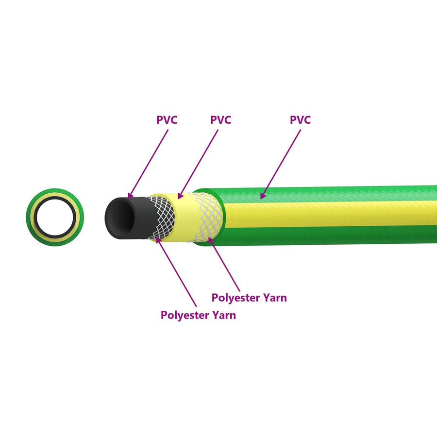 Tuinslang 5-Lags Groen en Geel 1 / 2'' 50 m PVC