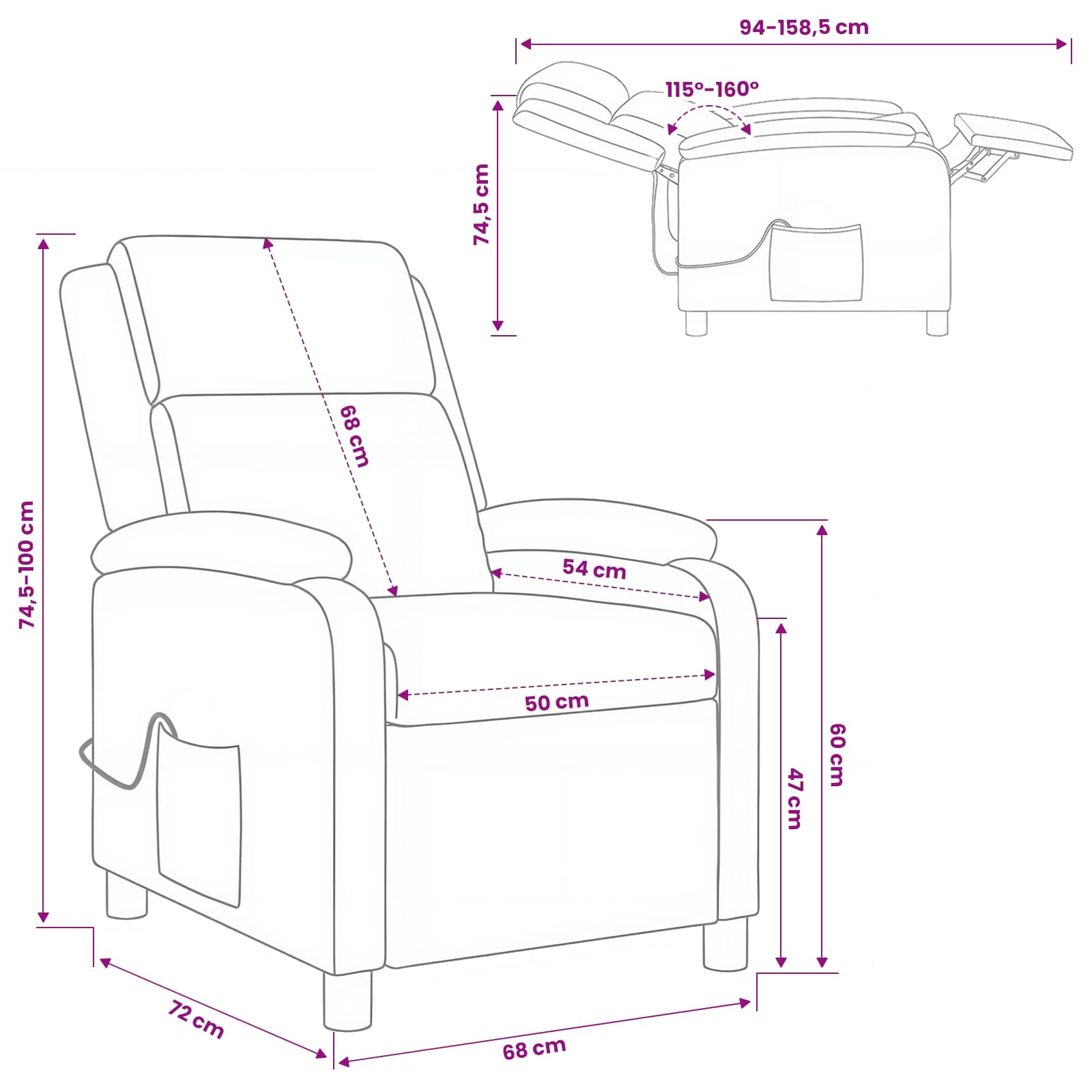 Massage Recliner Zwart Stof