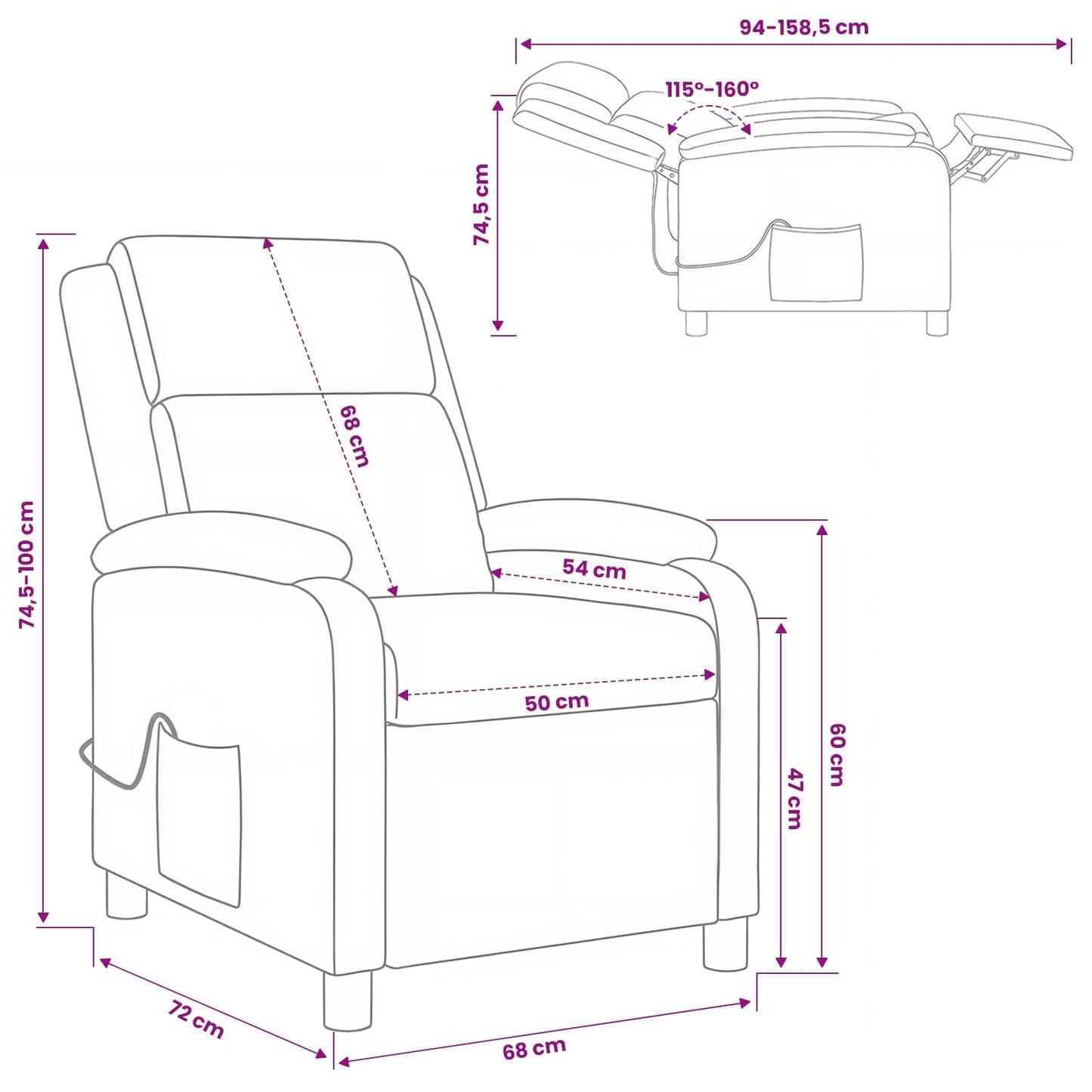 Massage Recliner Paars Stof