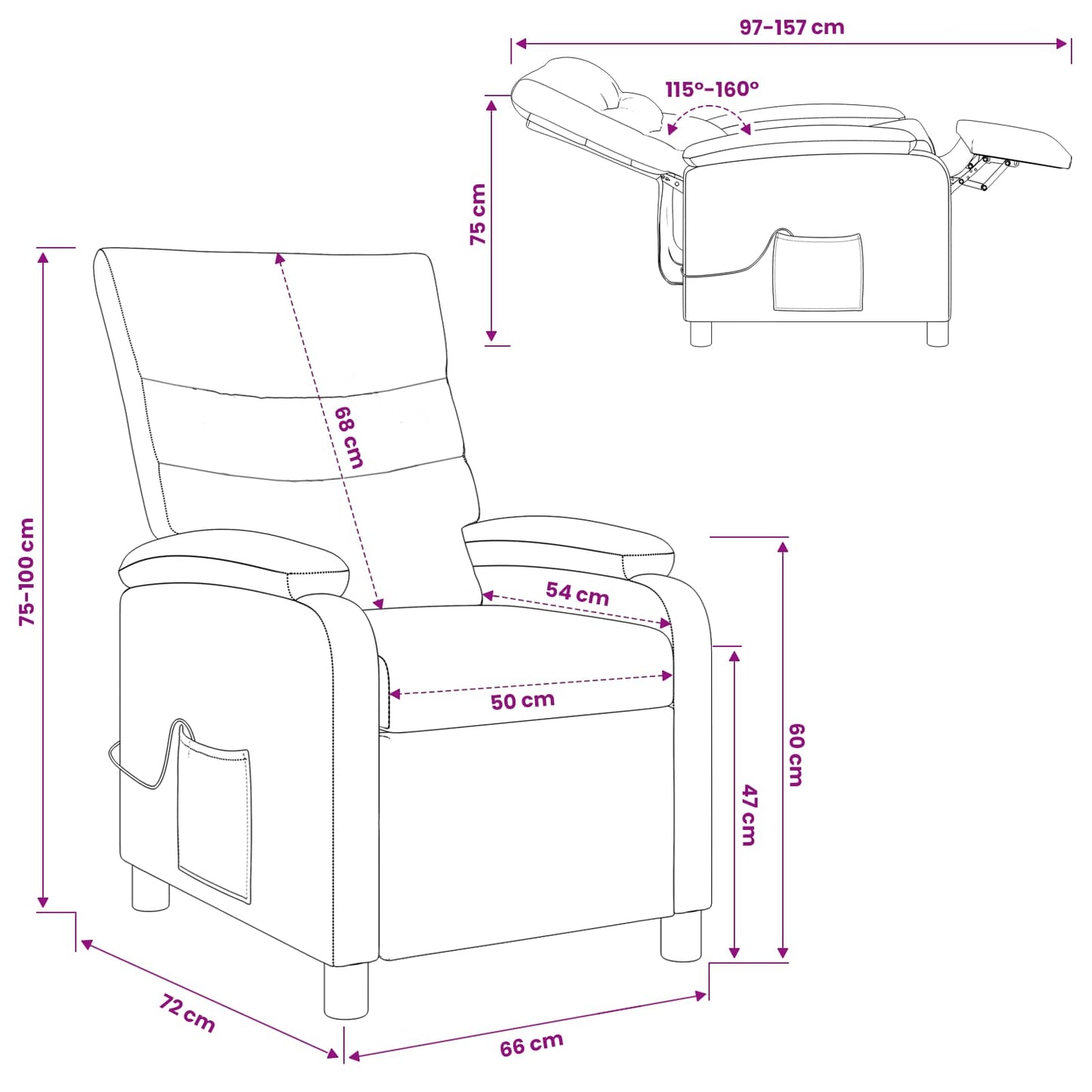Massage Recliner Zwart Stof
