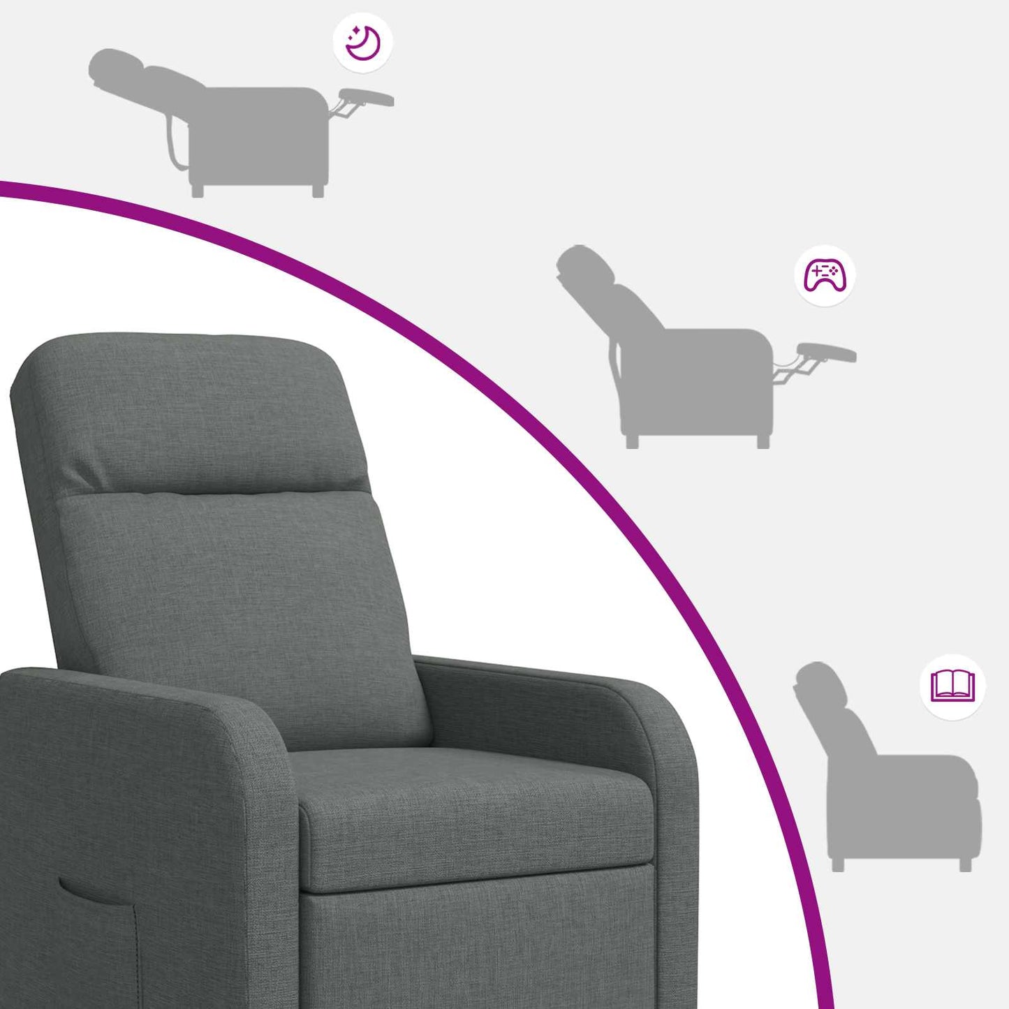 Massage Recliner Donkergrijs Stof