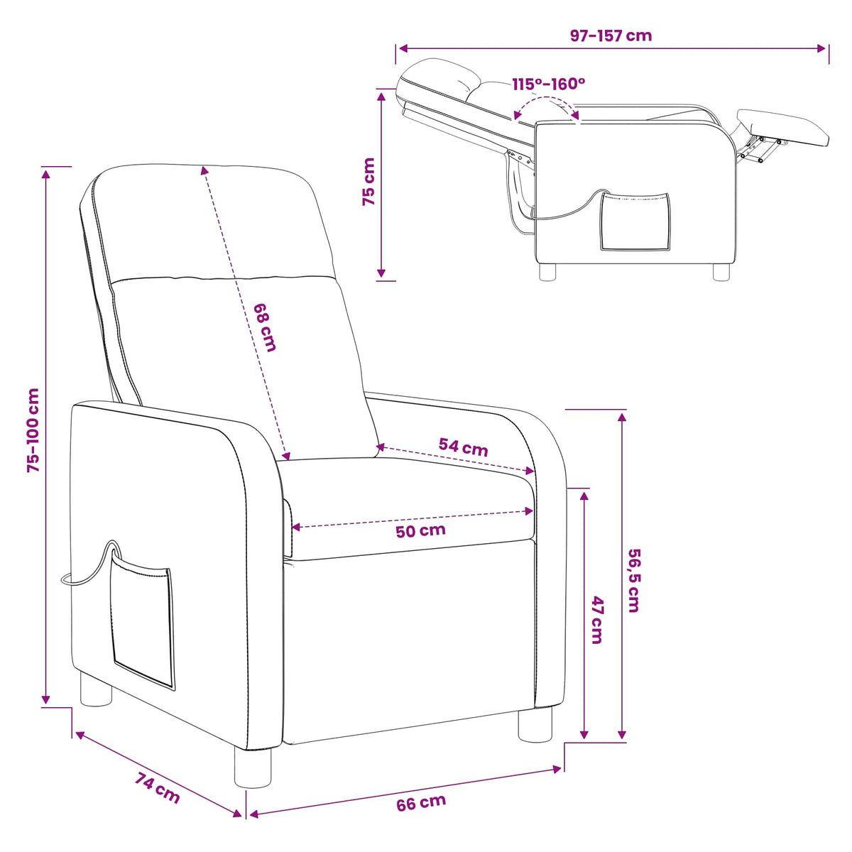 Massage Recliner Paars Stof