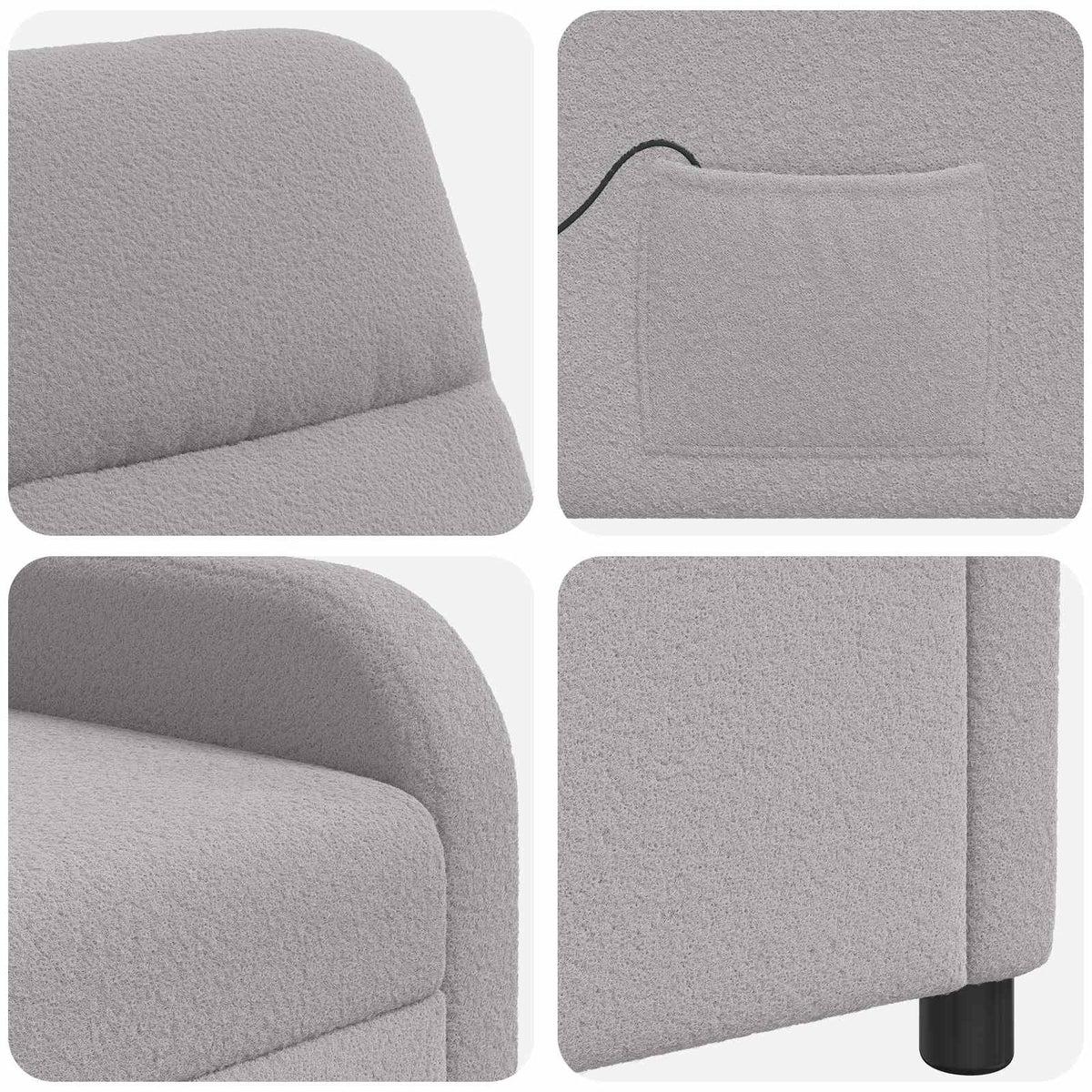 Massage Recliner Lichtgrijs Bouclé