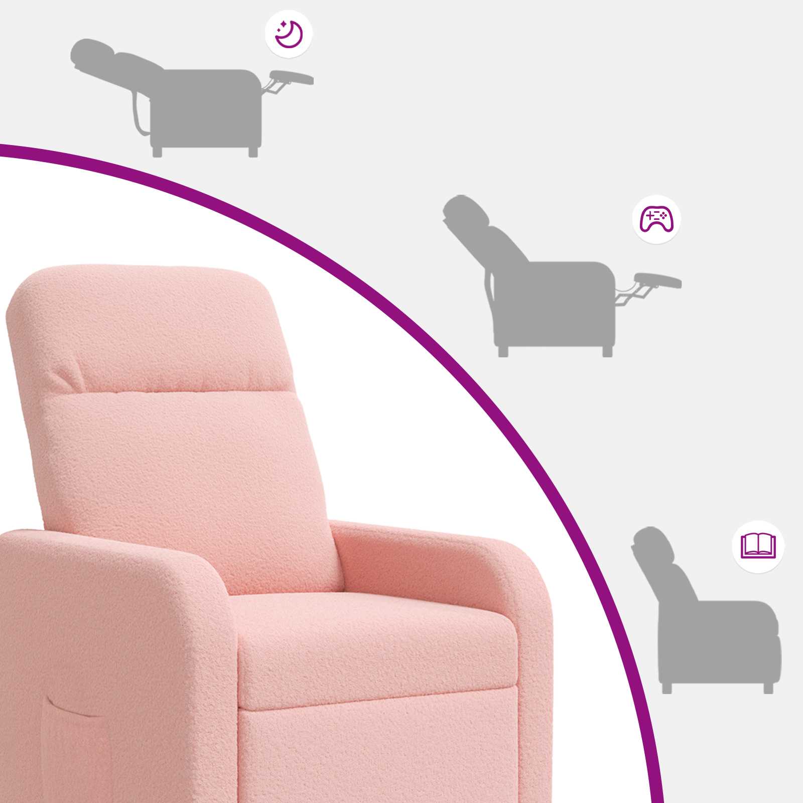 Massage Recliner Roze Bouclé