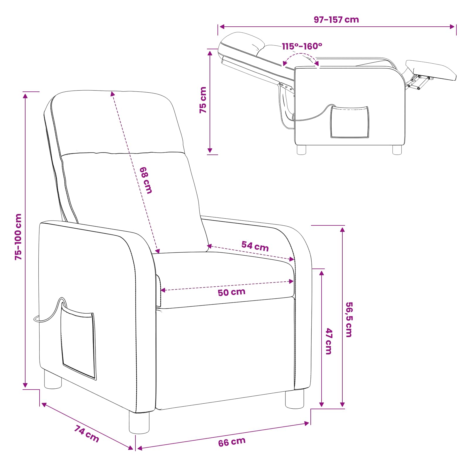Massage Recliner Zwart Bouclé
