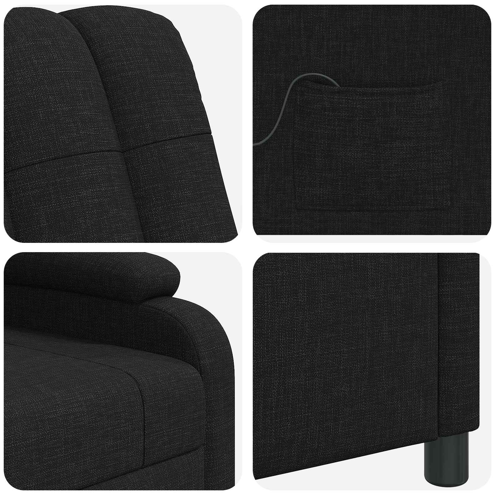 Massage Recliner Zwart Stof