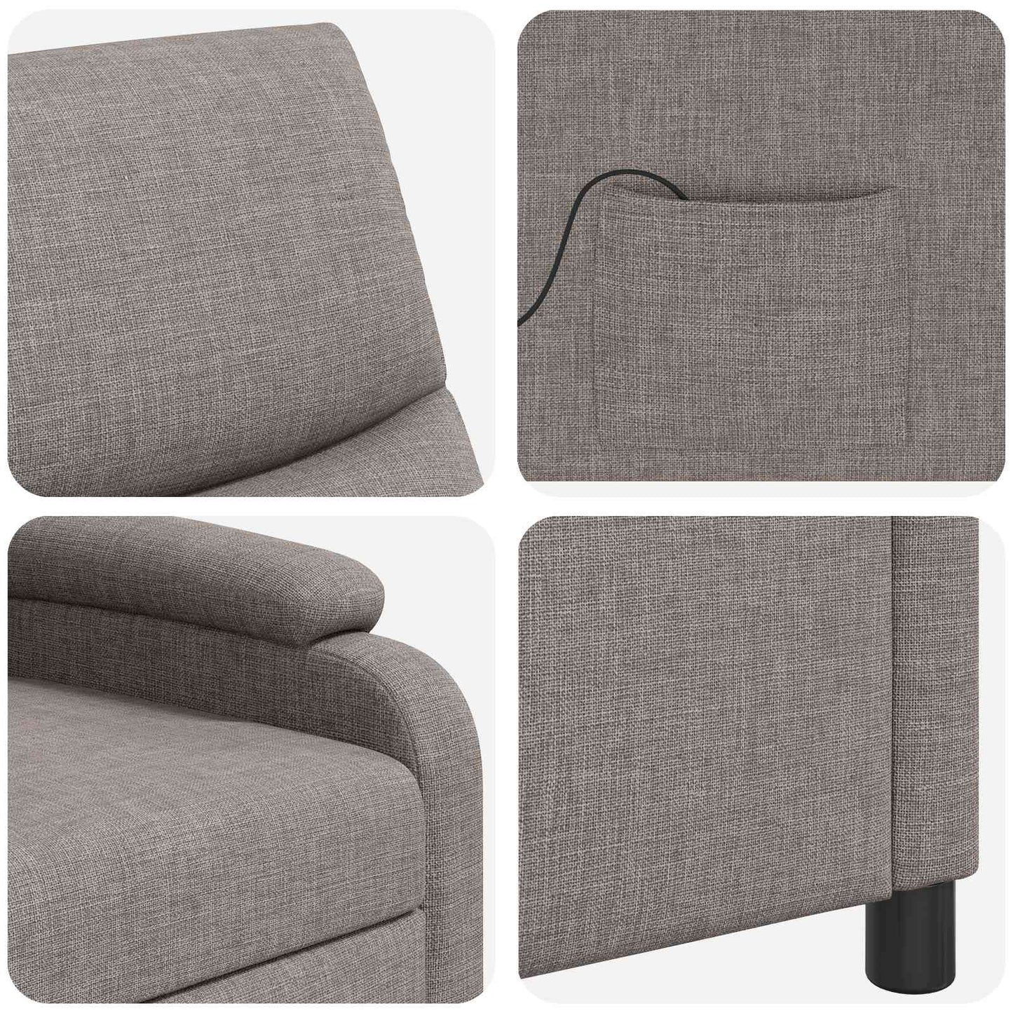 Massage Recliner Taupe Stof
