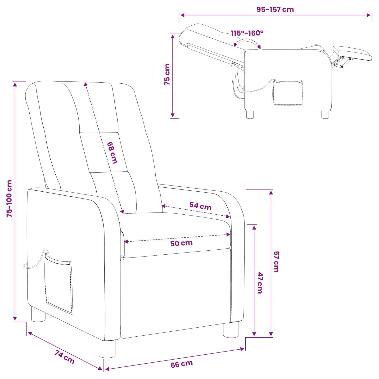 Massage Recliner Lichtgrijs Stof