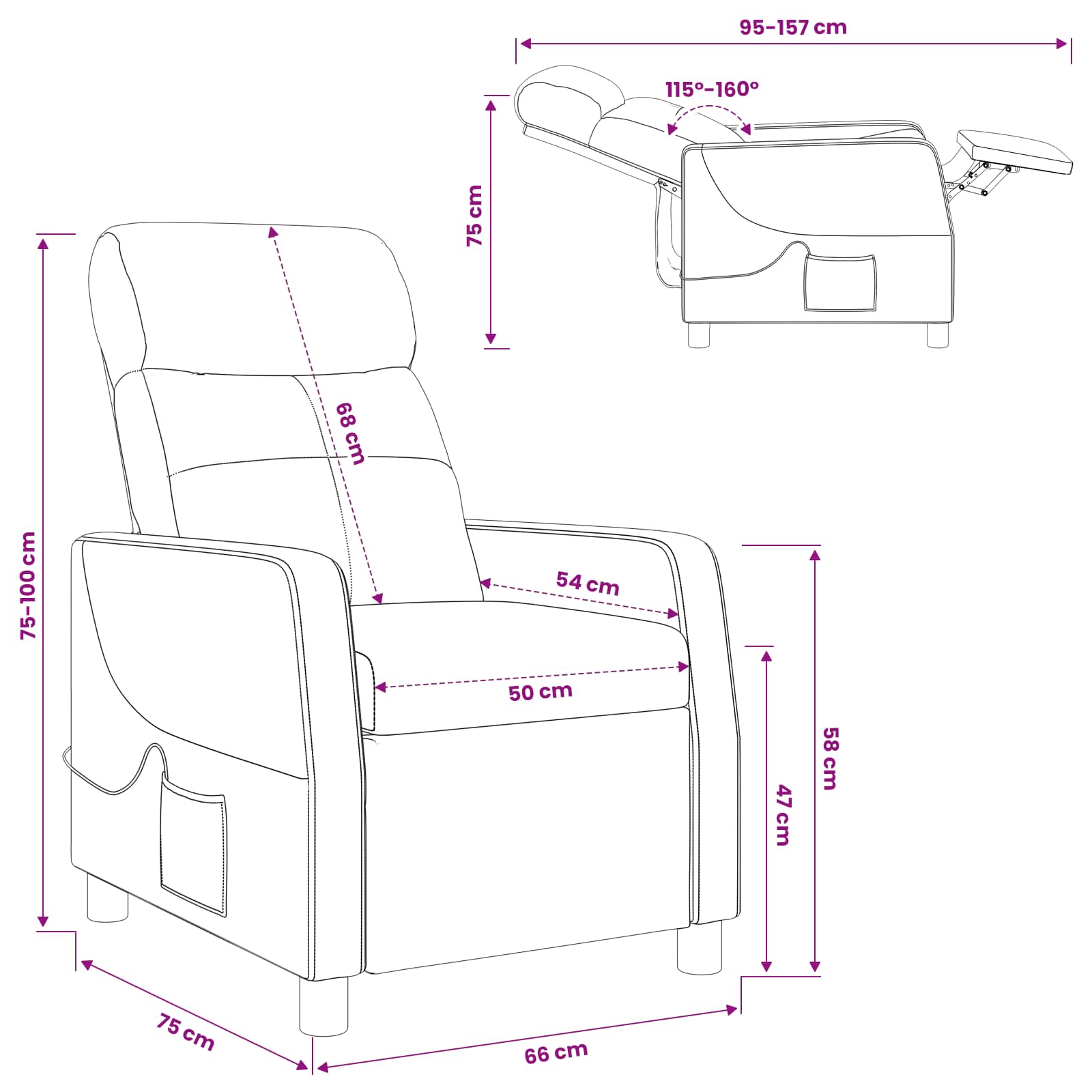 Massage Recliner Taupe Stof