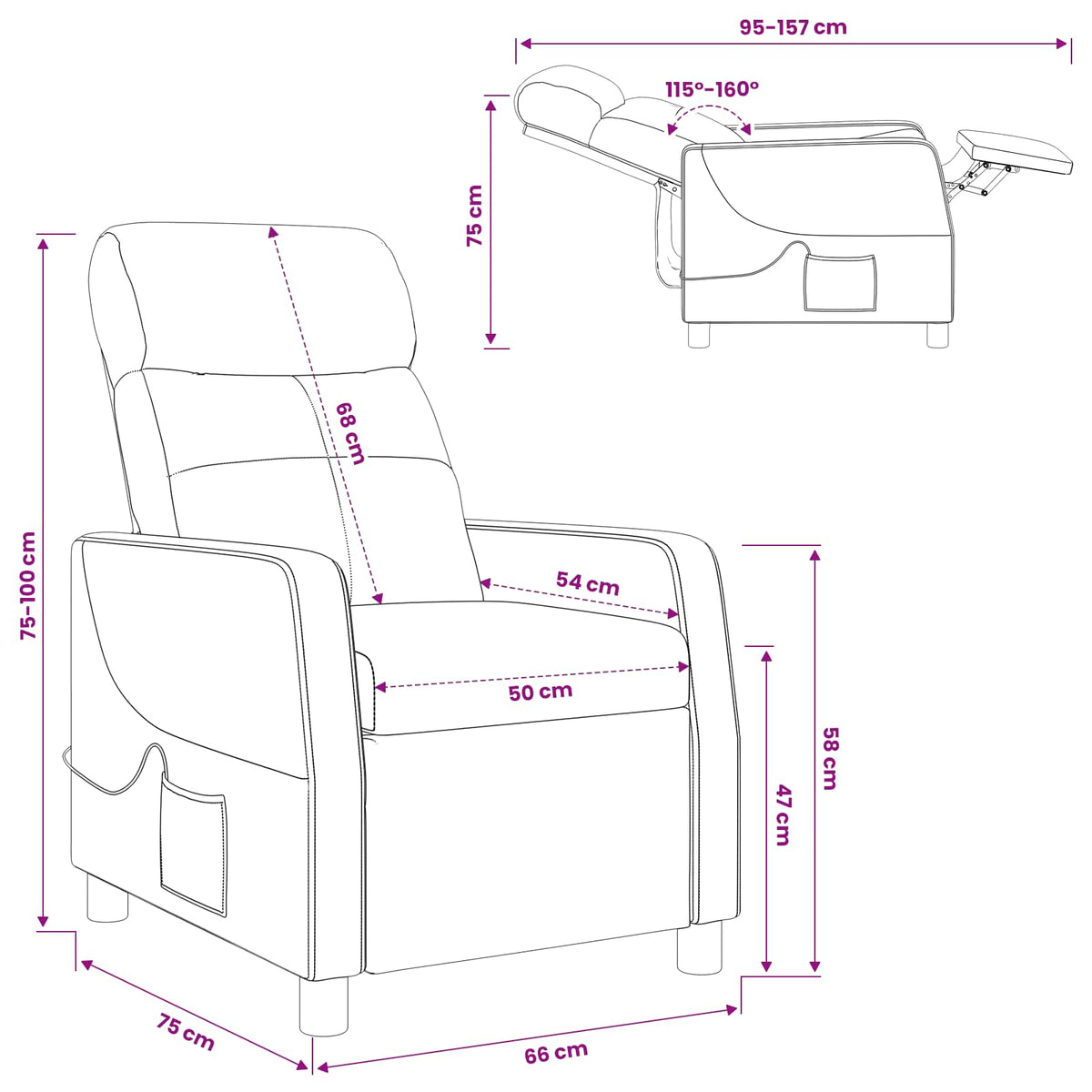 Massage Recliner Paars Stof