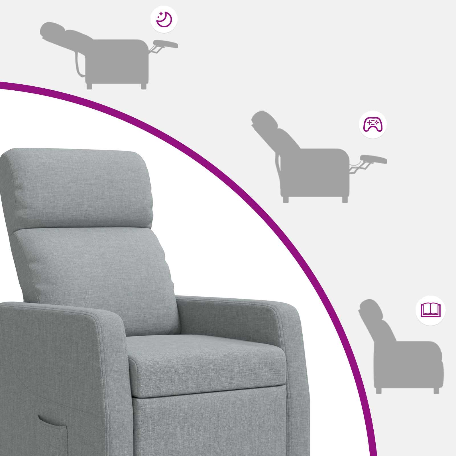 Massage Recliner Lichtgrijs Stof