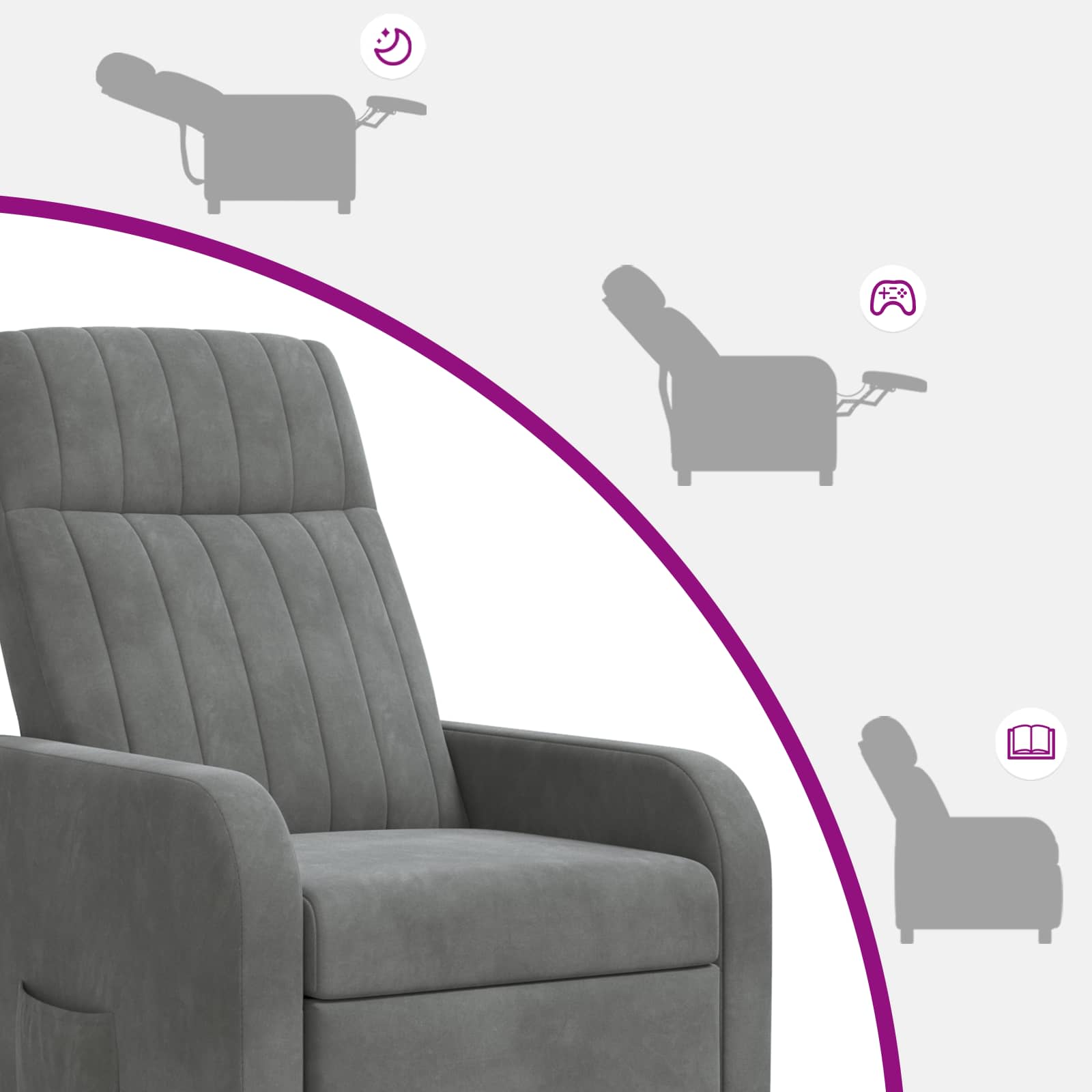 Relaxfauteuil Donkergrijs fluweel