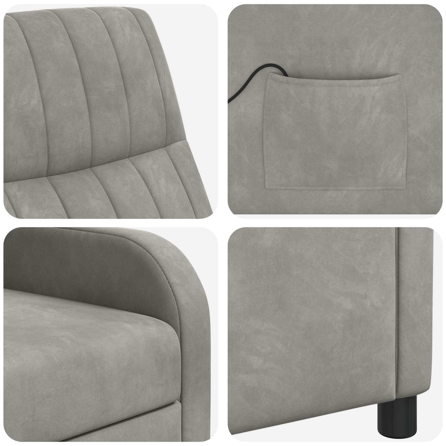 Massage Recliner Lichtgrijs fluweel