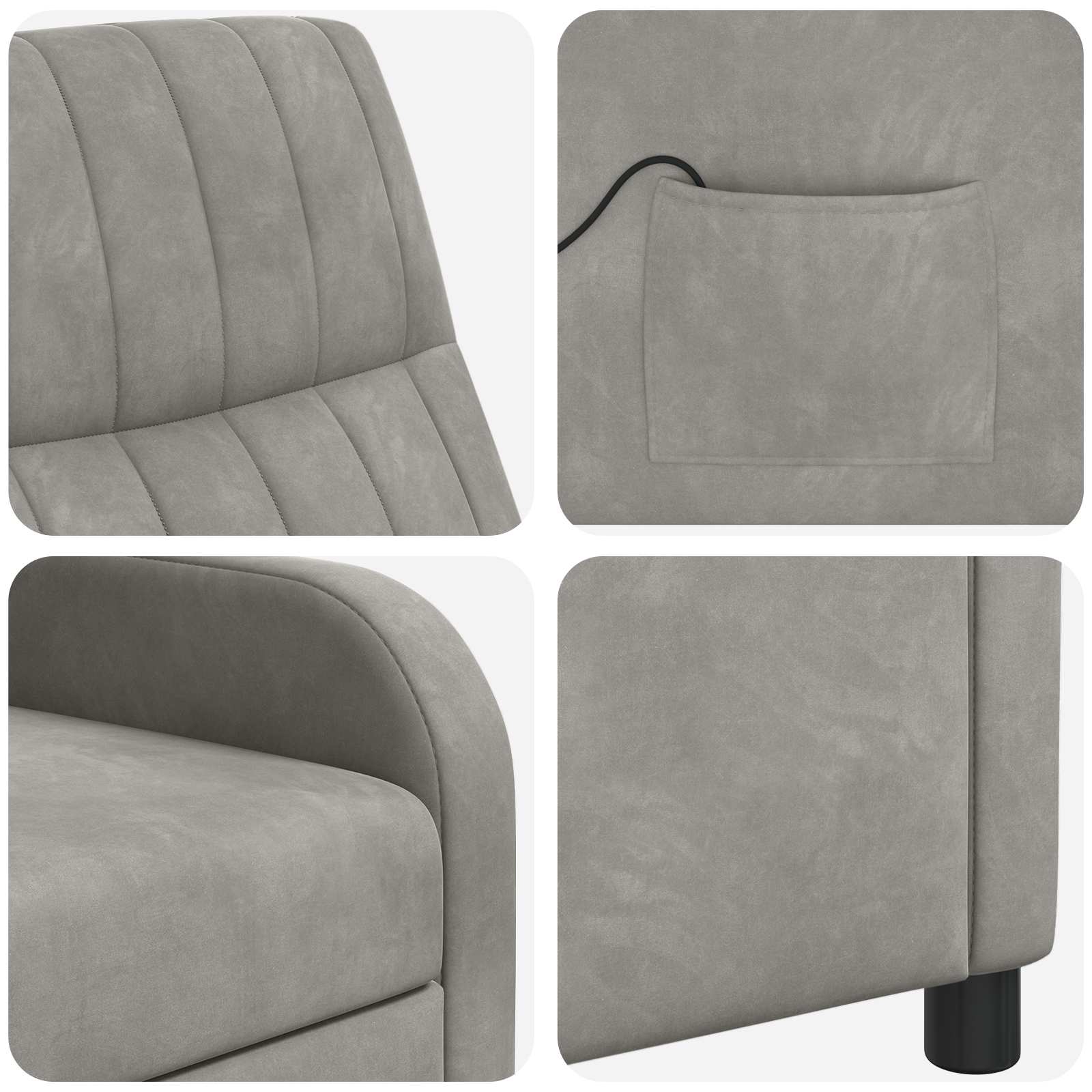 Massage Recliner Lichtgrijs fluweel