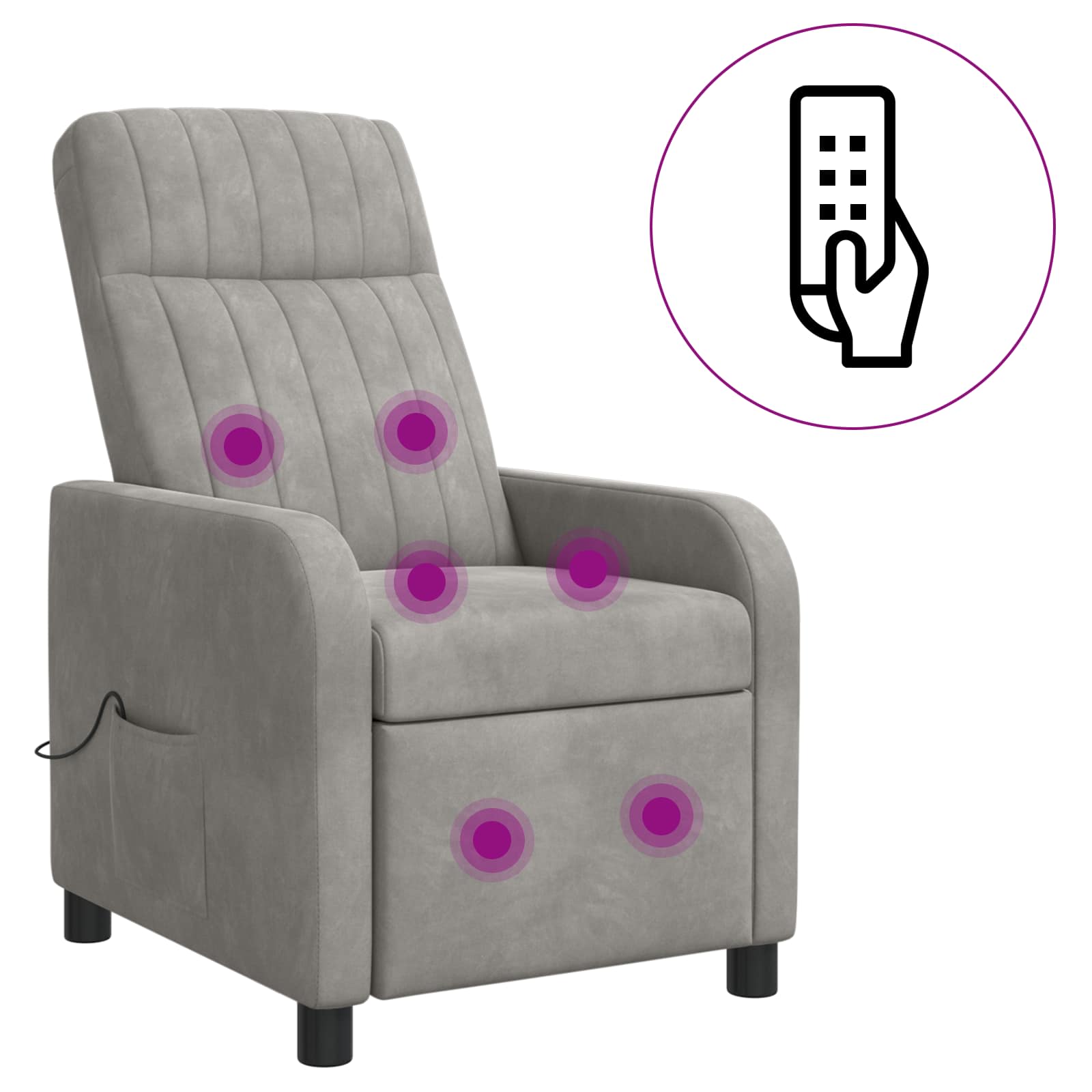 Massage Recliner Lichtgrijs fluweel