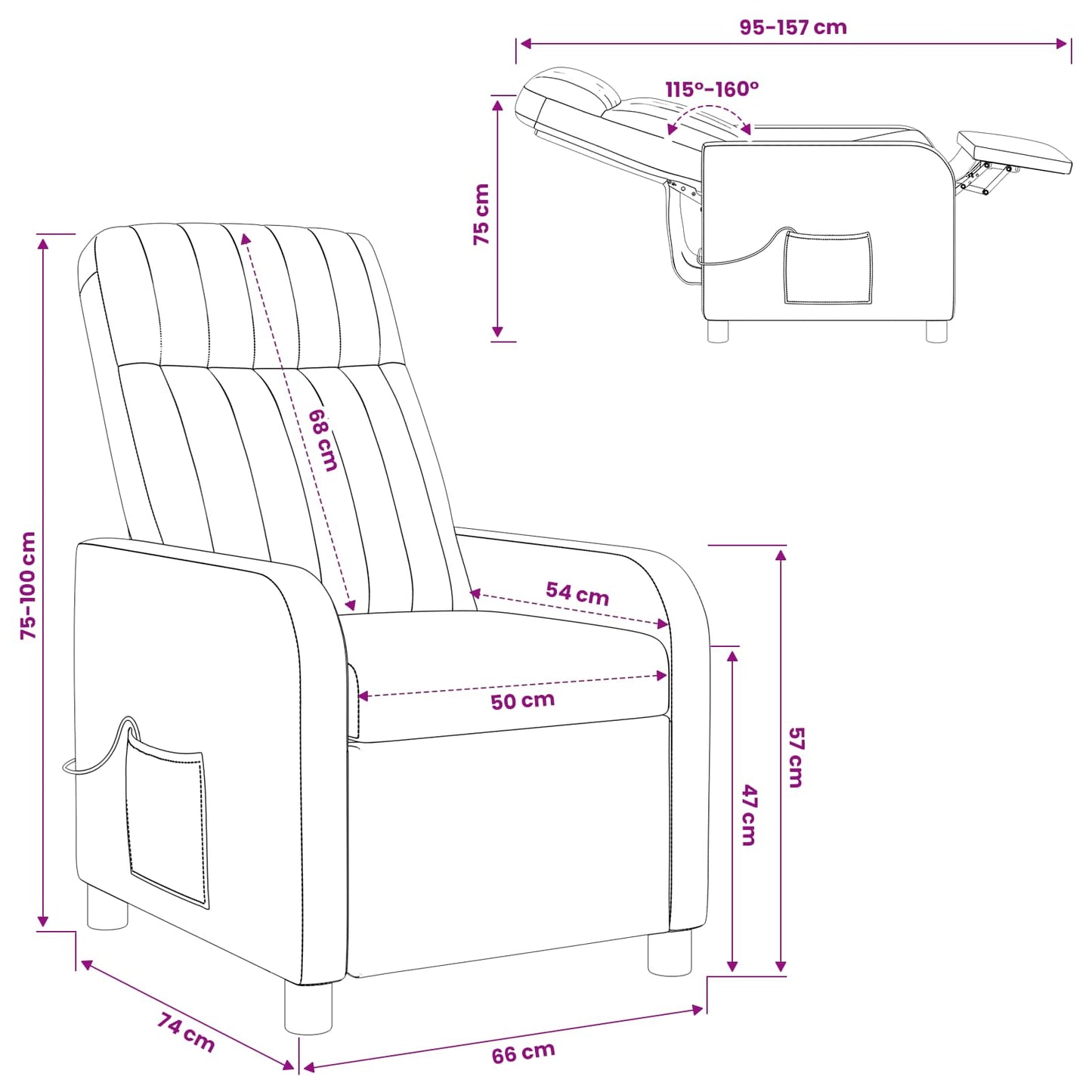 Massage Recliner Roze fluweel