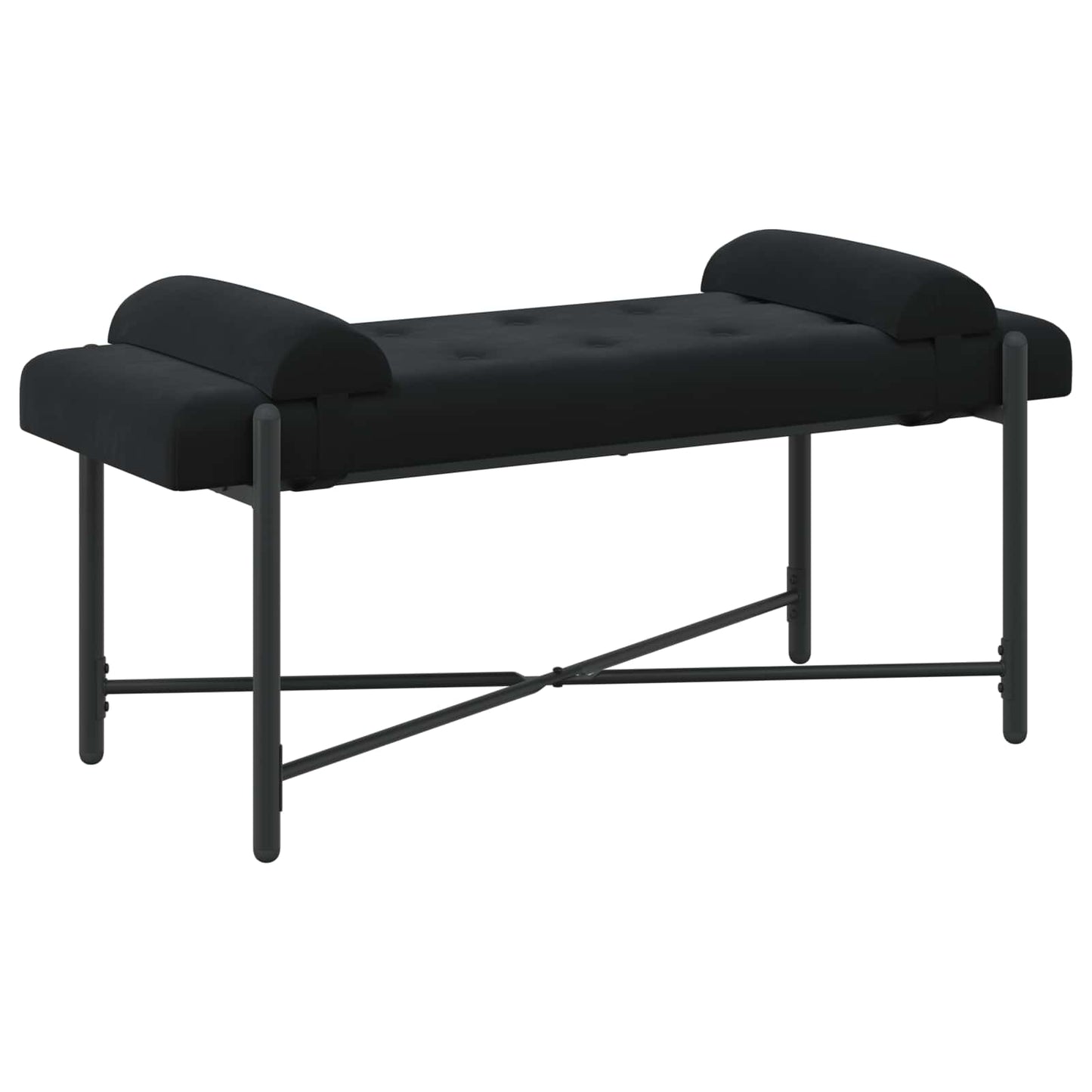 Knop-gestept Bankje met Kussens Zwart 110 x 40 x 46 cm Fluweel
