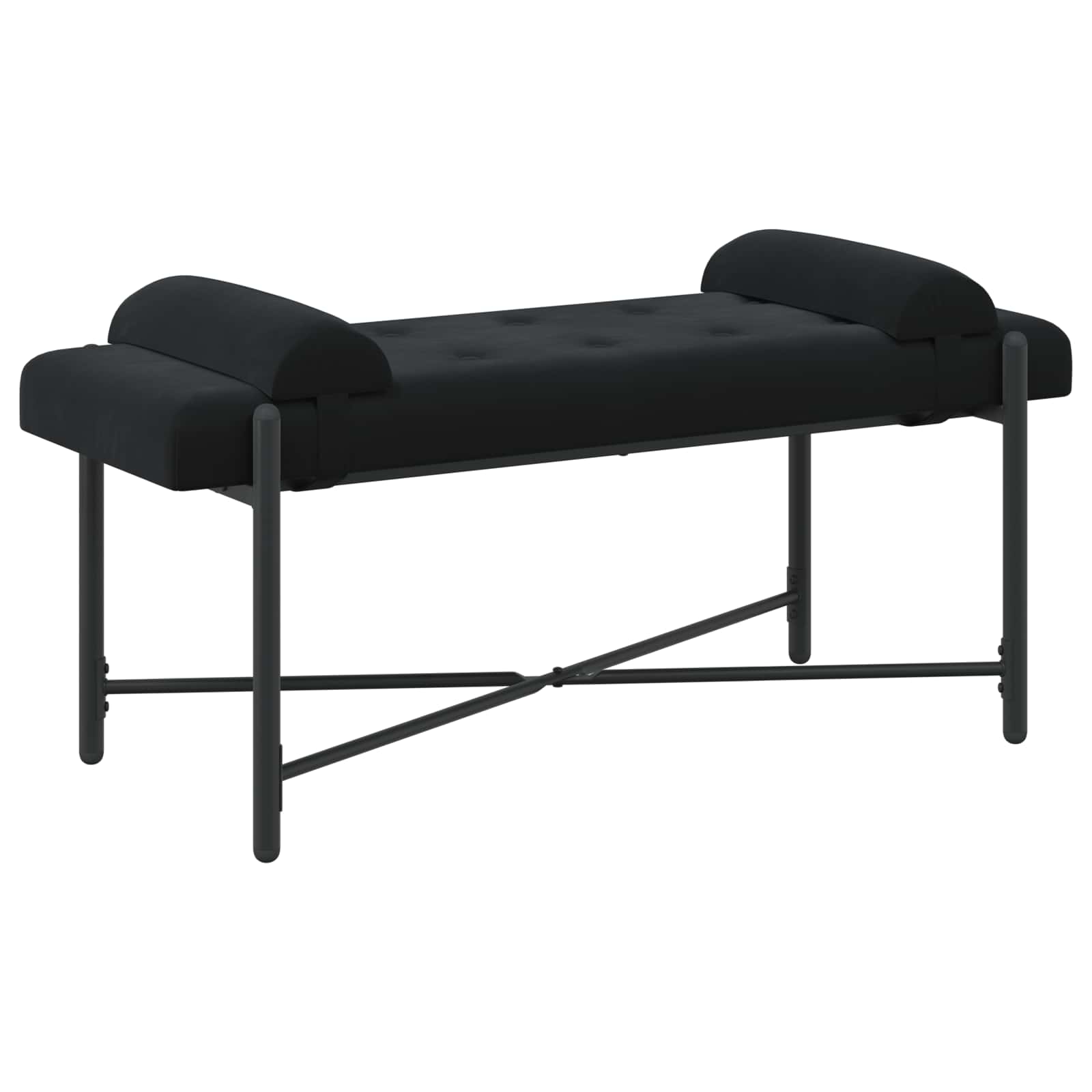 Knop-gestept Bankje met Kussens Zwart 110 x 40 x 46 cm Fluweel
