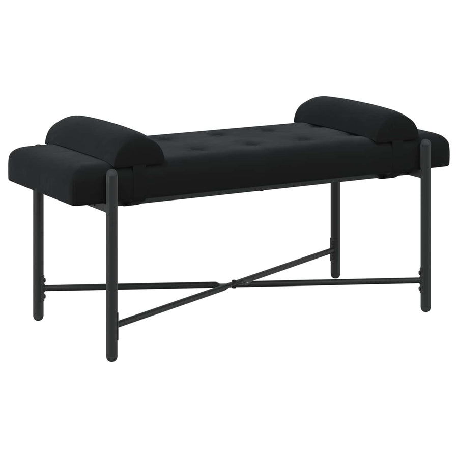 Knop-gestept Bankje met Kussens Zwart 110 x 40 x 46 cm Fluweel