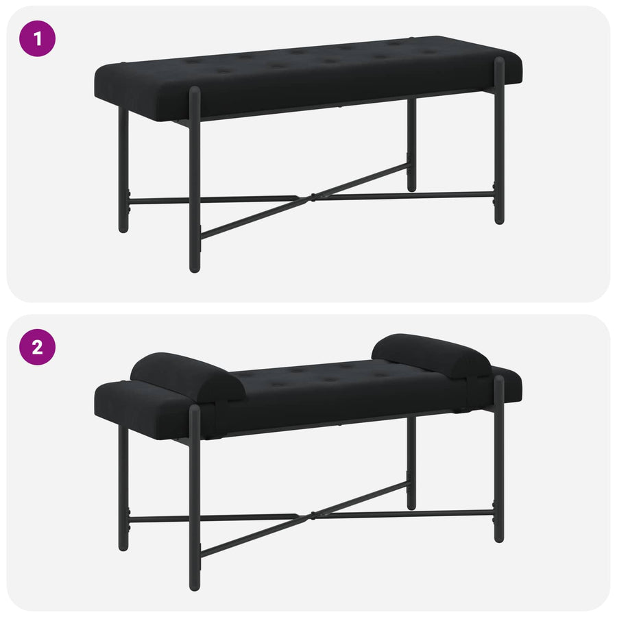 Knop-gestept Bankje met Kussens Zwart 110 x 40 x 46 cm Fluweel