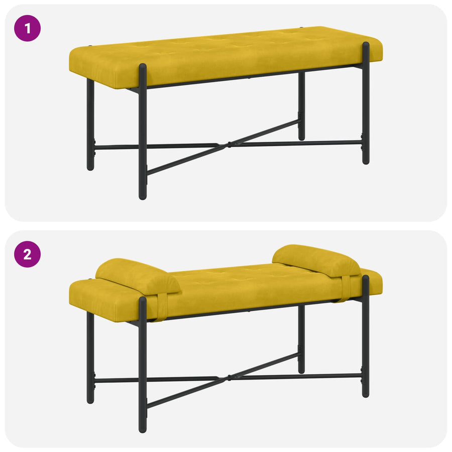 Knop-gestept Bankje met Kussens Geel 110 x 40 x 46 cm Fluweel