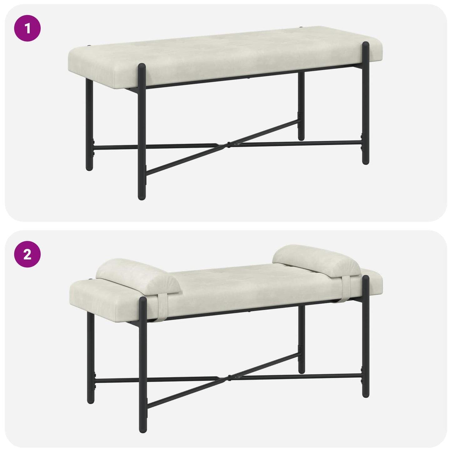 Knop-gestept Bankje met Kussens Crèmekleurig 110 x 40 x 46 cm