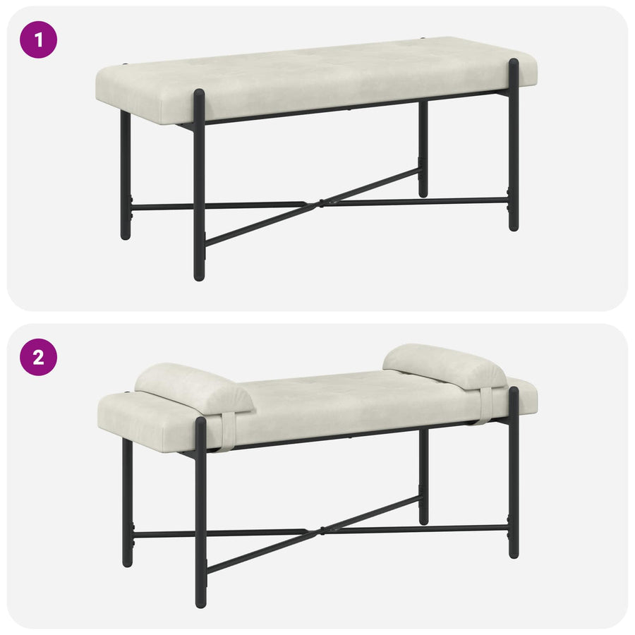 Knop-gestept Bankje met Kussens Crèmekleurig 110 x 40 x 46 cm